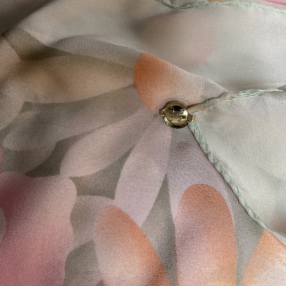 MILA SCHÔN Women's 100% Silk Scarf LUXURY Gray Pink Floral Logo EUC - Picture 4 of 7